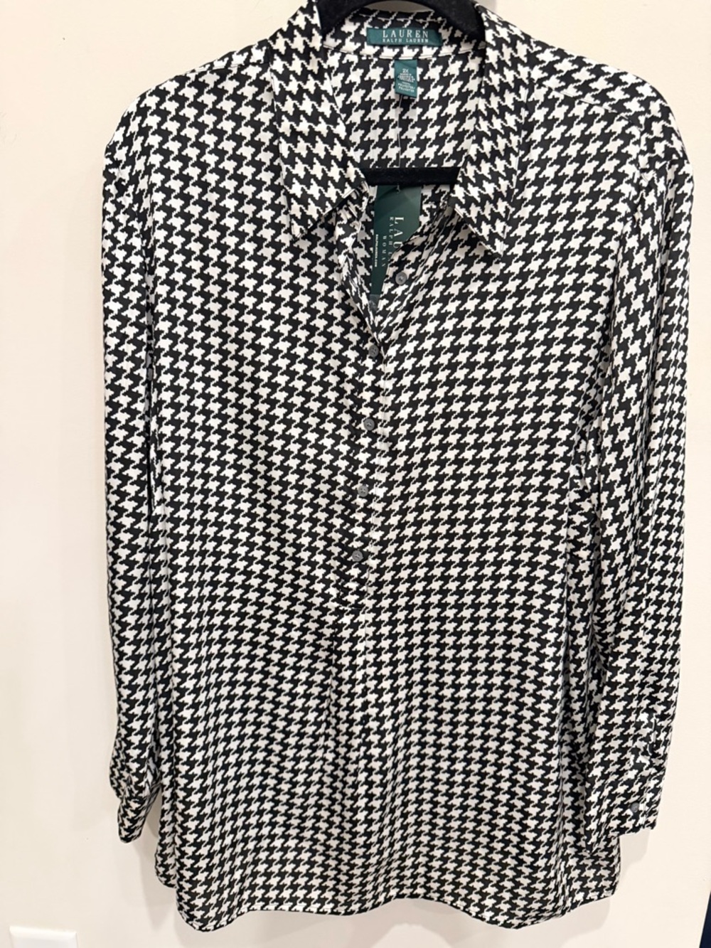 Ralph Lauren Black and White Houndstooth Button-Down Tunic Top New w/Tags